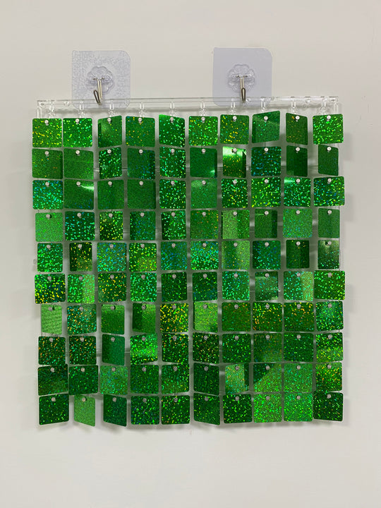 Easy Connect Shimmer Wall Panels / Transparent Grid Backing &amp; Square Sequins - Laser Green