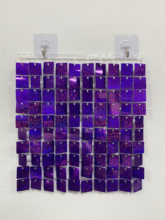 Easy Connect Shimmer Wall Panels / Transparent Grid Backing &amp; Square Sequins - Laser Blue Purple