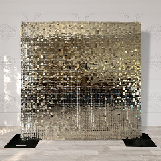 Shimmer Wall Panels / Black Backing &amp; Square Sequins - Light Gold