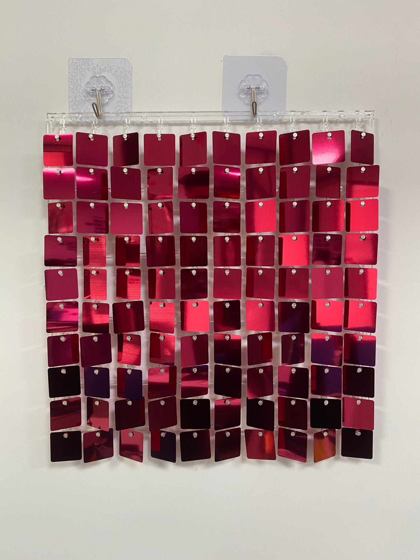 Easy Connect Shimmer Wall Panels / Transparent Grid Backing & Square Sequins - Purple Red