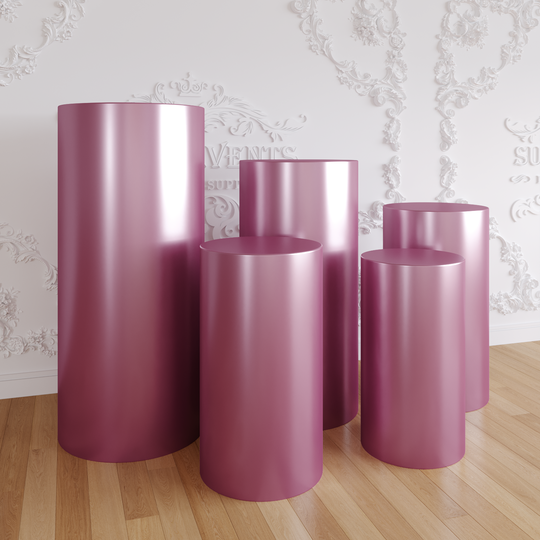 Pink Metallic Shiny Cylinder Plinth Stand Cover Set - 5 Pieces