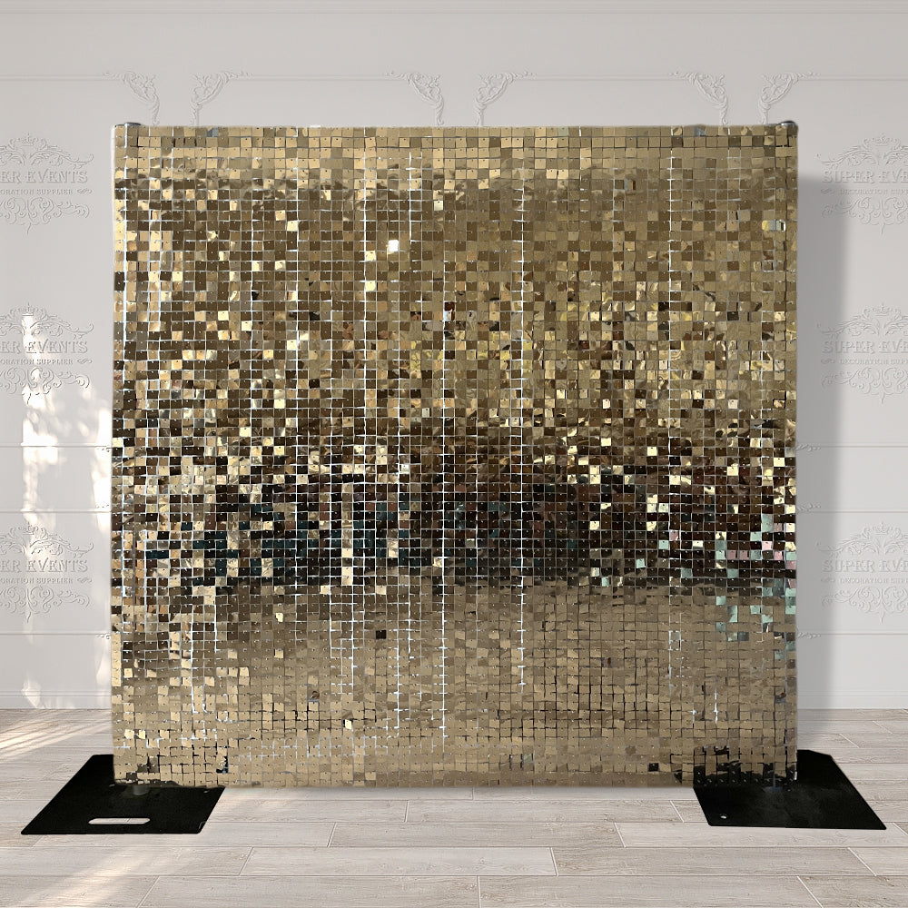 Easy Connect Shimmer Wall Panels / Transparent Grid Backing & Square Sequins - Brozen Gold