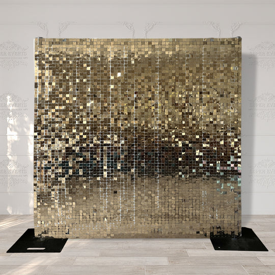 Easy Connect Shimmer Wall Panels / Transparent Grid Backing &amp; Square Sequins - Brozen Gold