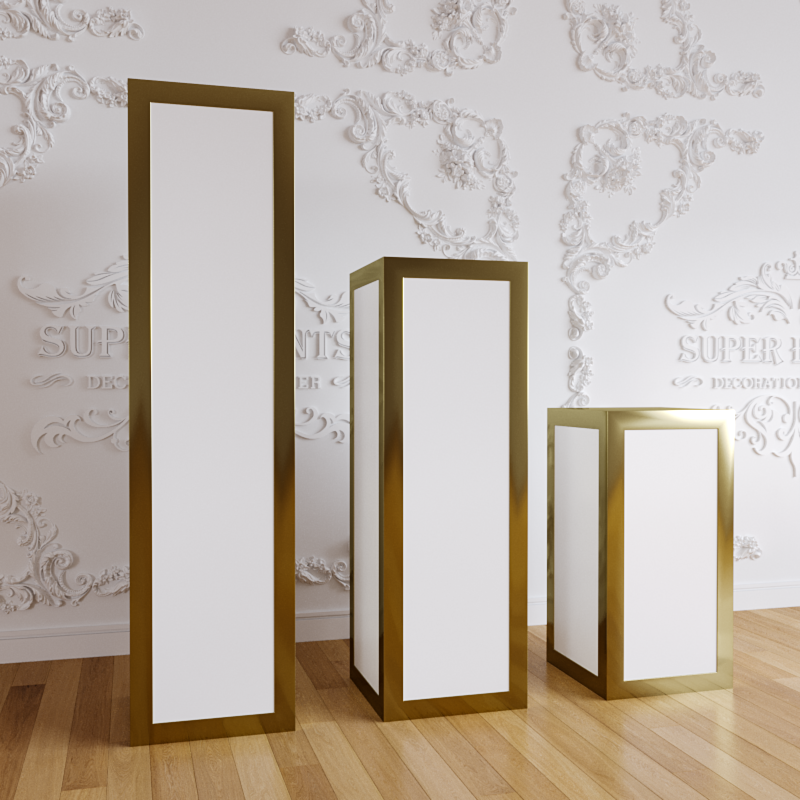 White Acrylic+PVC Cylinder Square Plinths Set - 3 Pieces