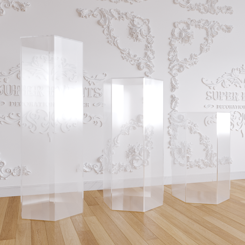 Transparent Acrylic Cylinder Hexagon Plinths Set - 3/5 Pieces