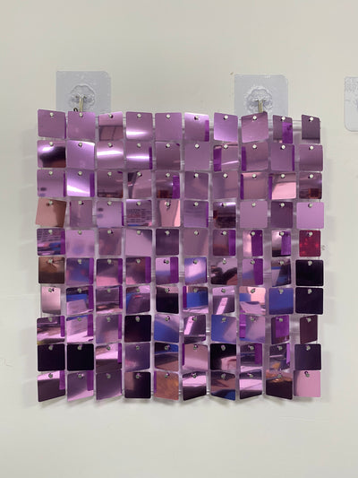 Easy Connect Shimmer Wall Panels / Transparent Grid Backing & Square Sequins - Light Purple