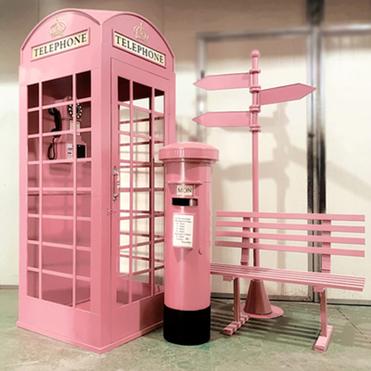 London Telephone Booth+2M Sign+1.2M Mailbox+1M Bench+0.5M Telephone - Pink