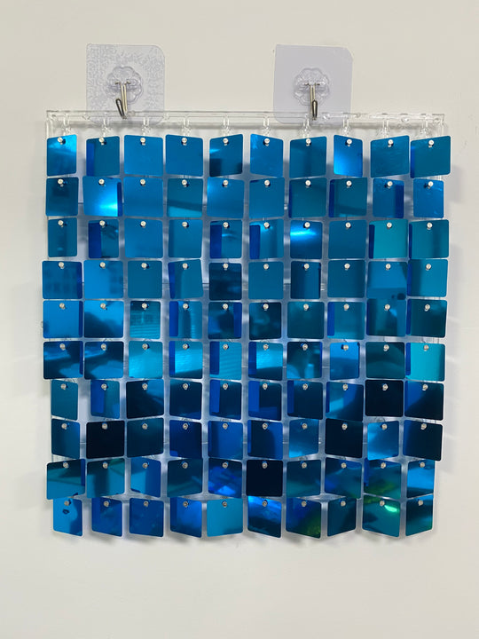Easy Connect Shimmer Wall Panels / Transparent Grid Backing &amp; Square Sequins - Aqua Blue