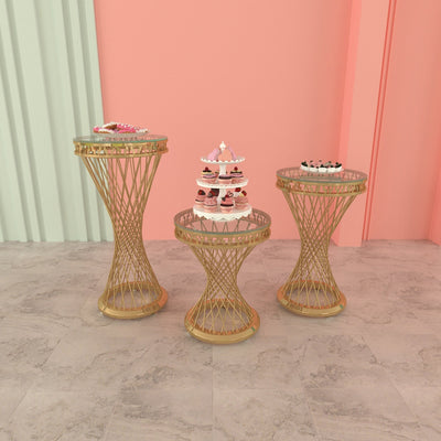 3 Pieces Stainless Steel Display Plinths Set - Silver