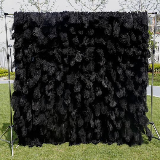 HE-BD031-1 5D Black Feather Backdrop Rolling Up Curtain Flower Wall - 8ft*8ft