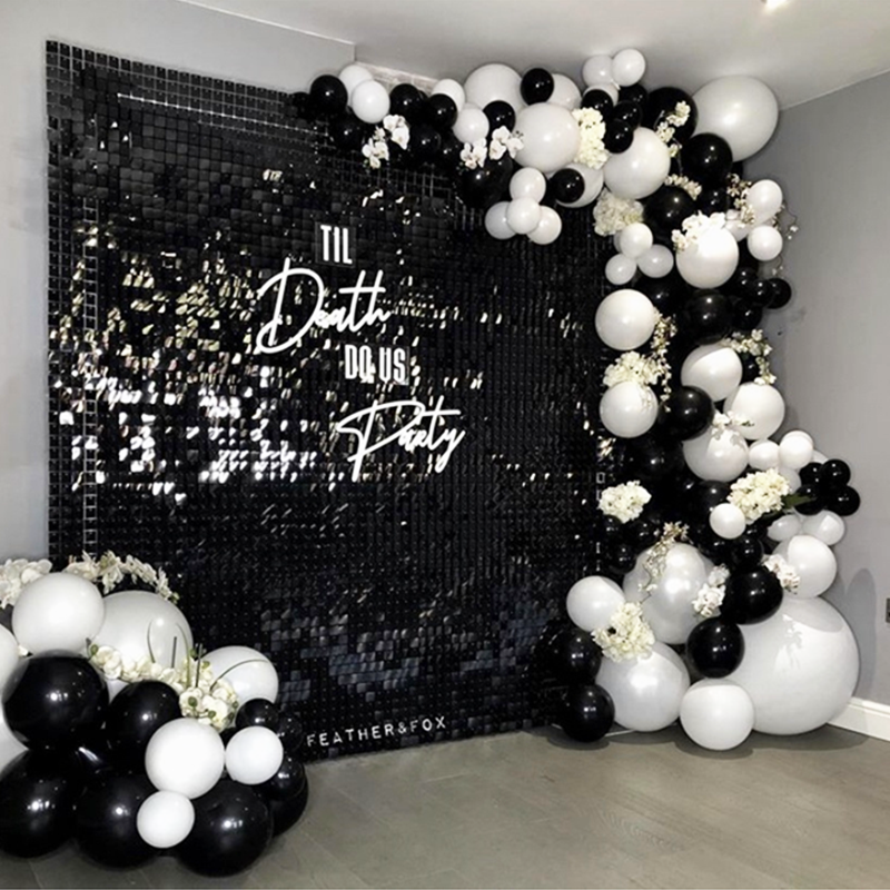 Shimmer Wall Panels / Clip Hole Backing &amp; Square Sequins - Laser Black