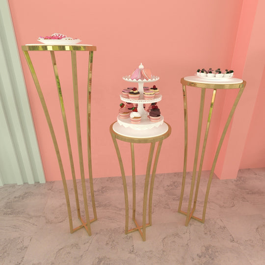 3 Pieces Stainless Steel Display Plinths Set - Gold