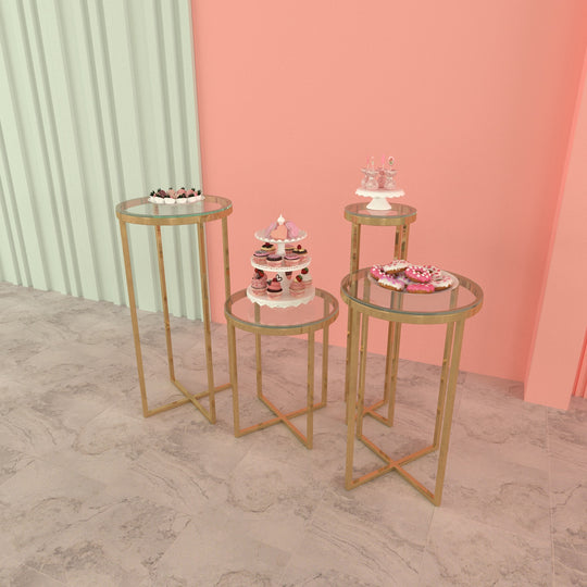 4 Pieces Stainless Steel Display Plinths Set - Gold