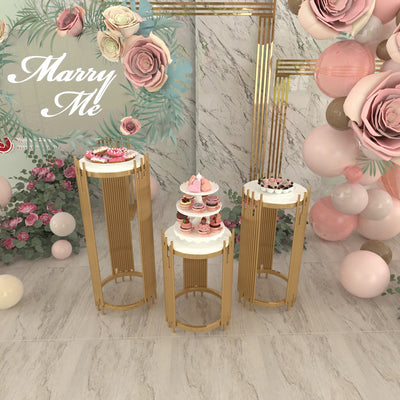 3 Pieces Stainless Steel Display Plinths Set - Silver