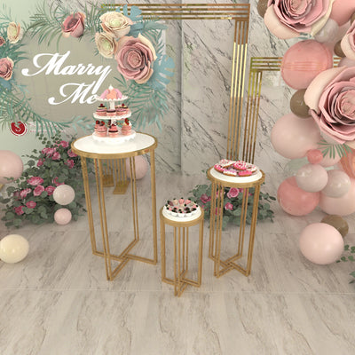 3 Pieces Stainless Steel Display Plinths Set - Gold