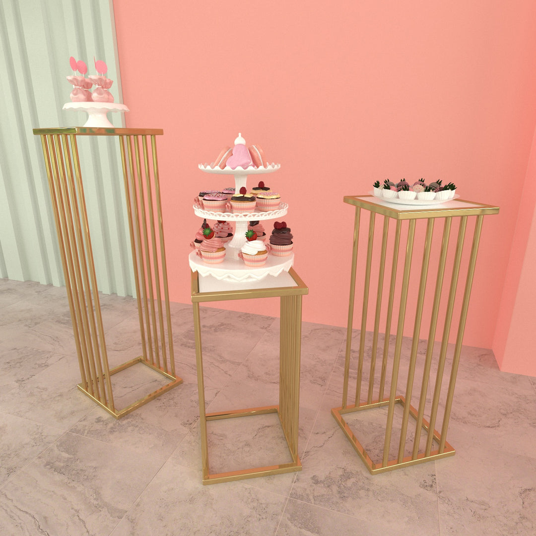 3 Pieces Stainless Steel Display Plinths Set - Gold