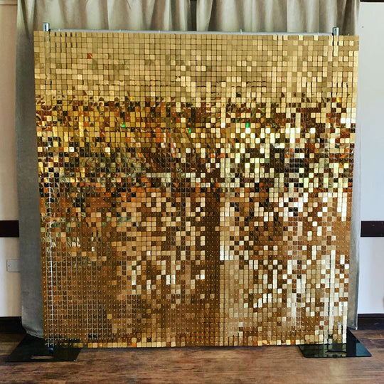 Shimmer Wall Panels / Clip Hole Backing &amp; Square Sequins - Brozen Gold