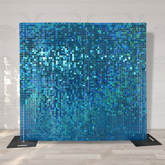 Shimmer Wall Panels / Black Backing &amp; Square Sequins - Laser Aqua Blue