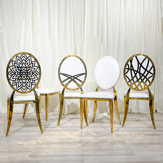 Stainless Steel Modern Padded Oval Back Alexa Dining Event Chair - White