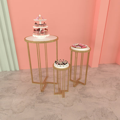 3 Pieces Stainless Steel Display Plinths Set - Gold