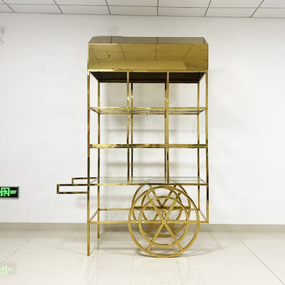 Stainless Steel Candy Dessert Cart with Wheels - Gold