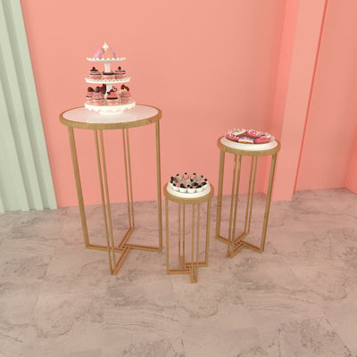 3 Pieces Stainless Steel Display Plinths Set - Gold