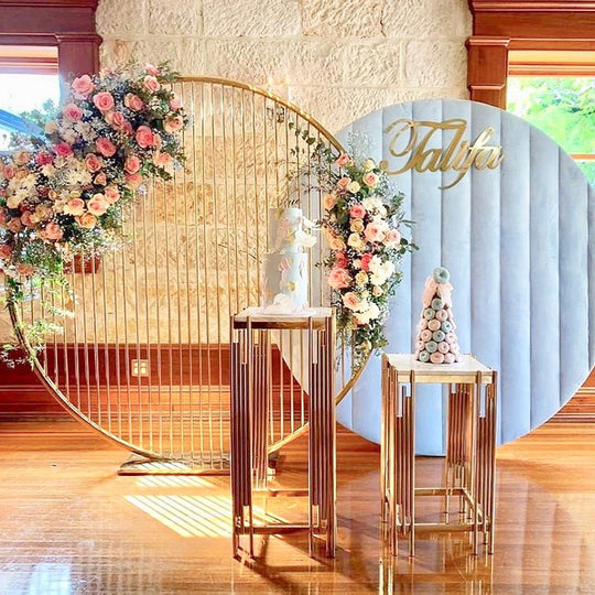 Metal Round Mesh Backdrop 65" - White/Black/Gold
