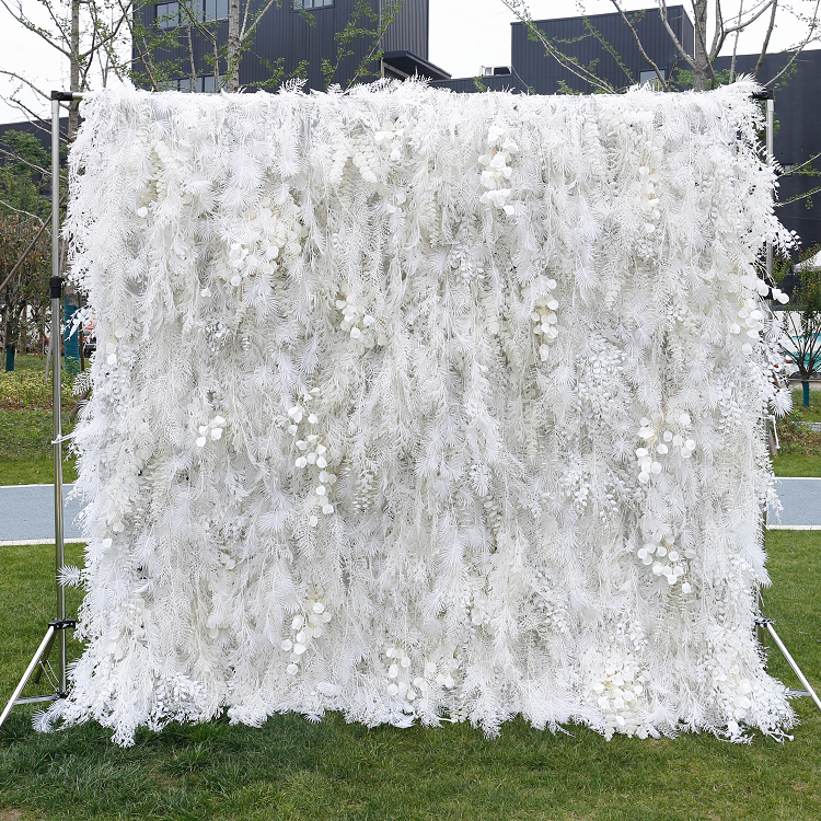 HE-BD029 5D Feather Backdrop Rolling Up Curtain Flower Wall - 8ft*8ft