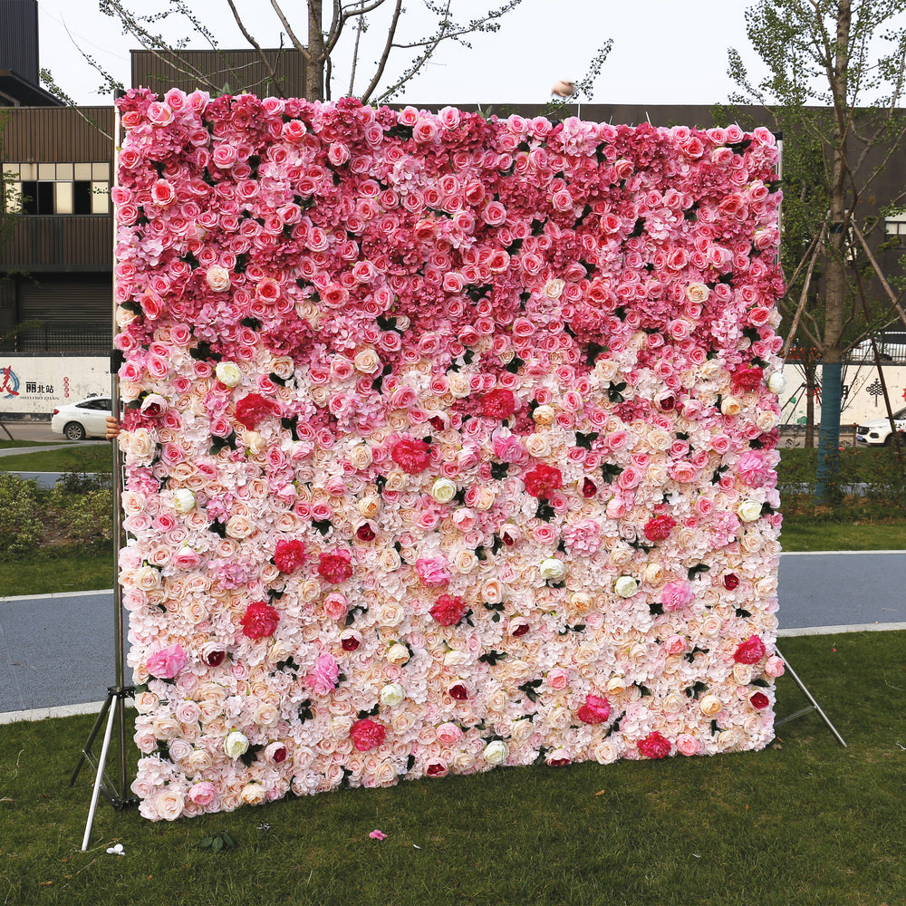 BDJ-006 3D Fabric Artificial Flower Backdrop Rolling Up Curtain Flower Wall - 8ft*8ft