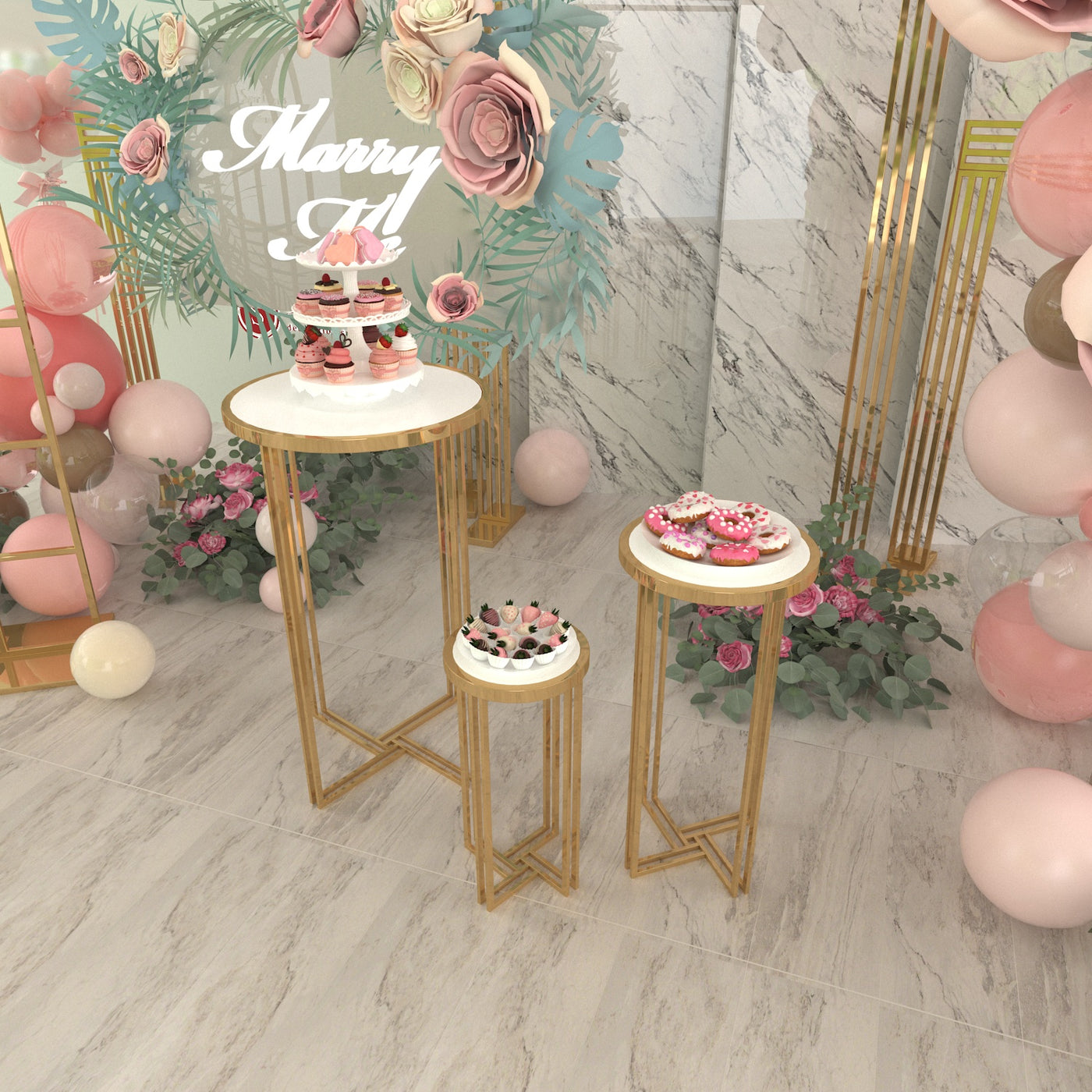 3 Pieces Stainless Steel Display Plinths Set - Gold
