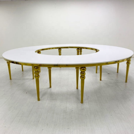 Gold Stainless Steel Round Dining Table - White/Black