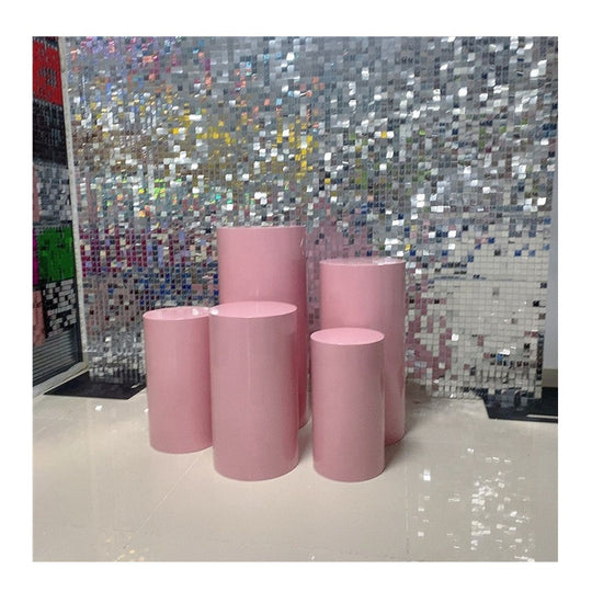 Pink Acrylic Cylinder Square Plinths Set - 3/5 Pieces