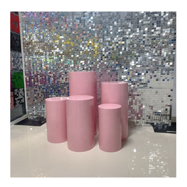 Pink Acrylic Cylinder Square Plinths Set - 3/5 Pieces