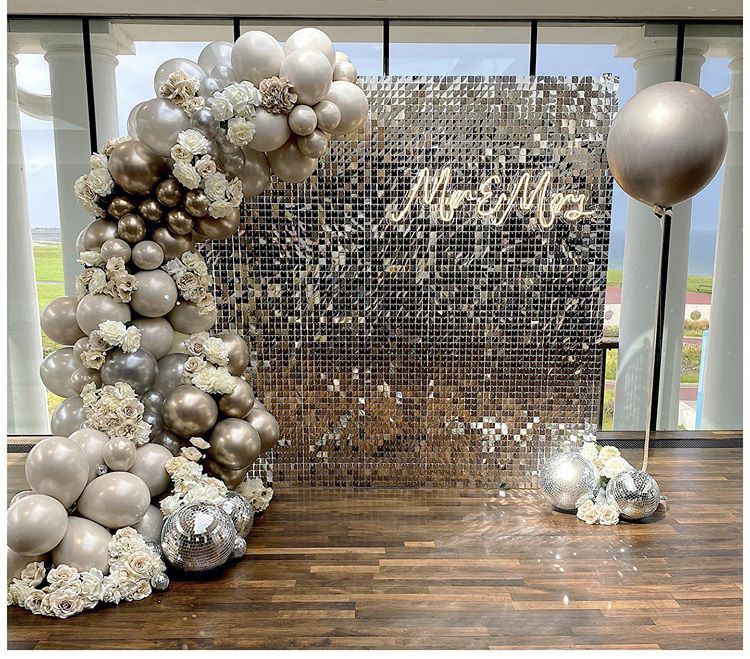 Shimmer Wall Panels / Clip Hole Backing &amp; Square Sequins - Laser Silver