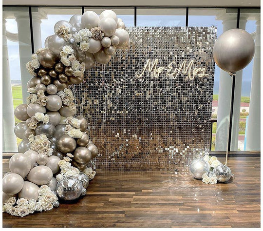 Shimmer Wall Panels / Clip Hole Backing &amp; Square Sequins - Laser Silver