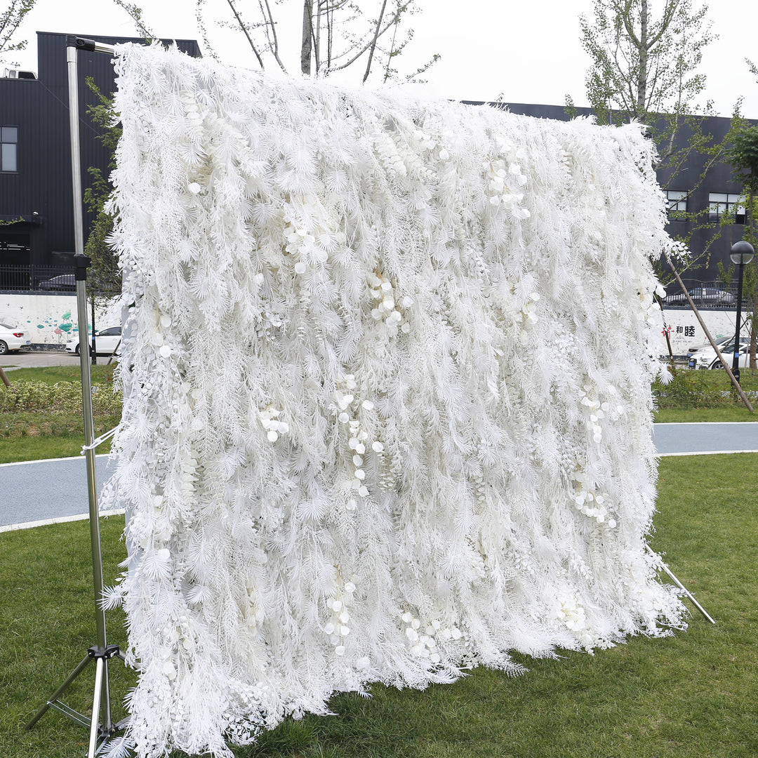 HE-BD029 5D Feather Backdrop Rolling Up Curtain Flower Wall - 8ft*8ft