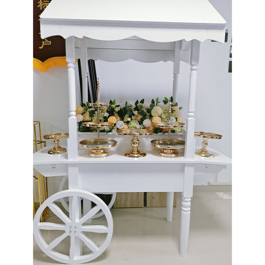 Wood Candy Dessert Cart with Wheels - White