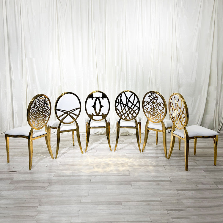 Stainless Steel Modern Padded Oval Back Alexa Dining Event Chair - White