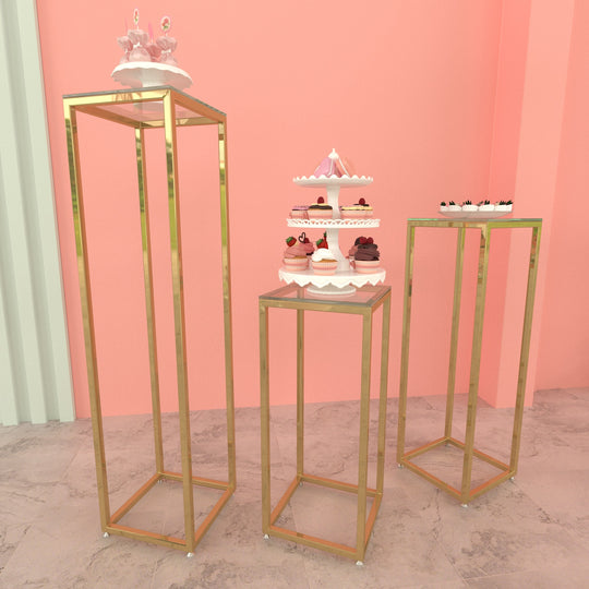 2 Pieces Stainless Steel Display Plinths Set - Gold