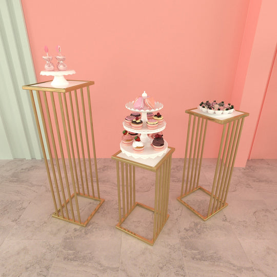 3 Pieces Stainless Steel Display Plinths Set - Silver