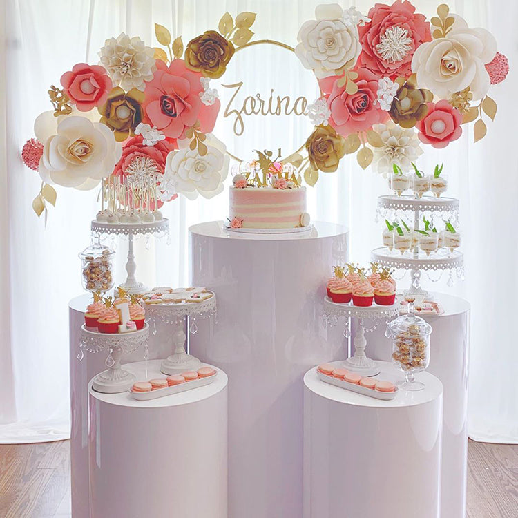 White Acrylic Cylinder Round Plinths Set - 3/5 Pieces
