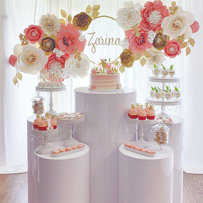 White Acrylic Cylinder Round Plinths Set - 3/5 Pieces