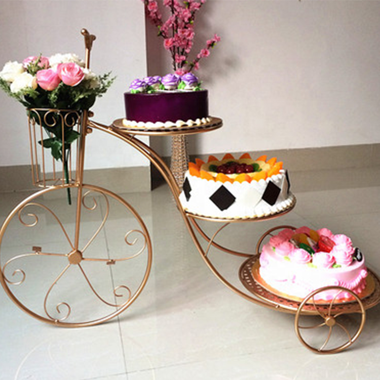 Metal Bicycle Dessert Cake Display Stand Set - Gold/White/Bronze/Black