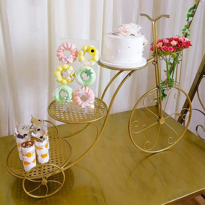 Metal Bicycle Dessert Cake Display Stand Set - Gold/White/Bronze/Black