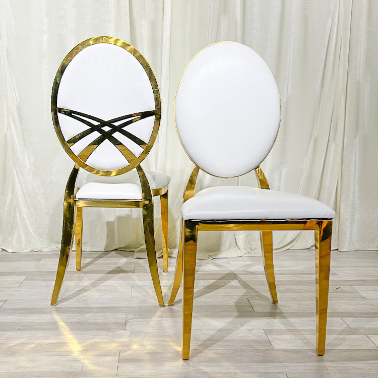 Stainless Steel Modern Padded Oval Back Alexa Dining Event Chair - White