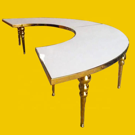 Gold Stainless Steel Round Dining Table - White/Black