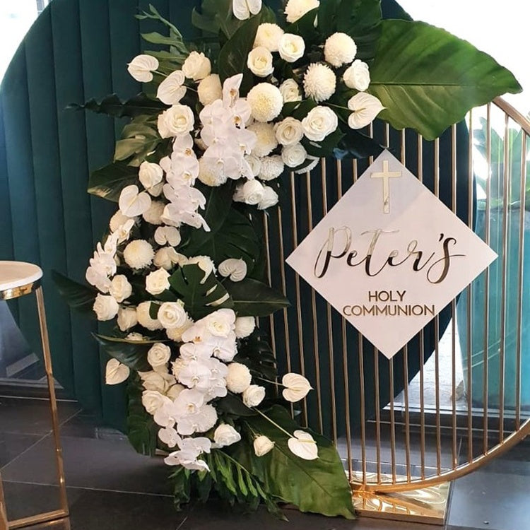Metal Round Mesh Backdrop 65" - White/Black/Gold