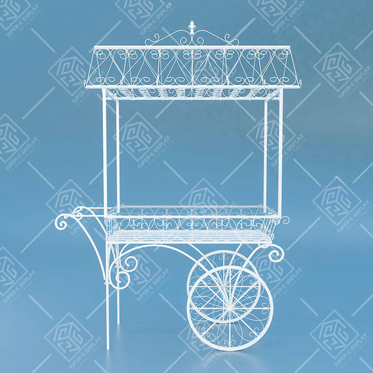 Metal Wire Candy Dessert Cart with Wheels - Gold/White