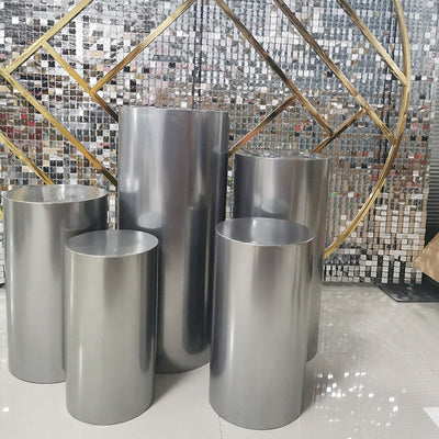 Silver Acrylic Cylinder Square Plinths Set - 3/5 Pieces