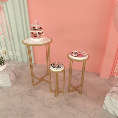 3 Pieces Stainless Steel Display Plinths Set - Gold